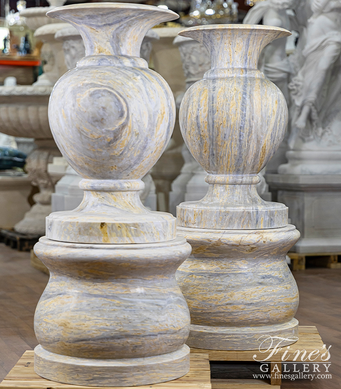 Marble Planters  - Contemporary Planter Pair In Orobico Light Marble - MP-512